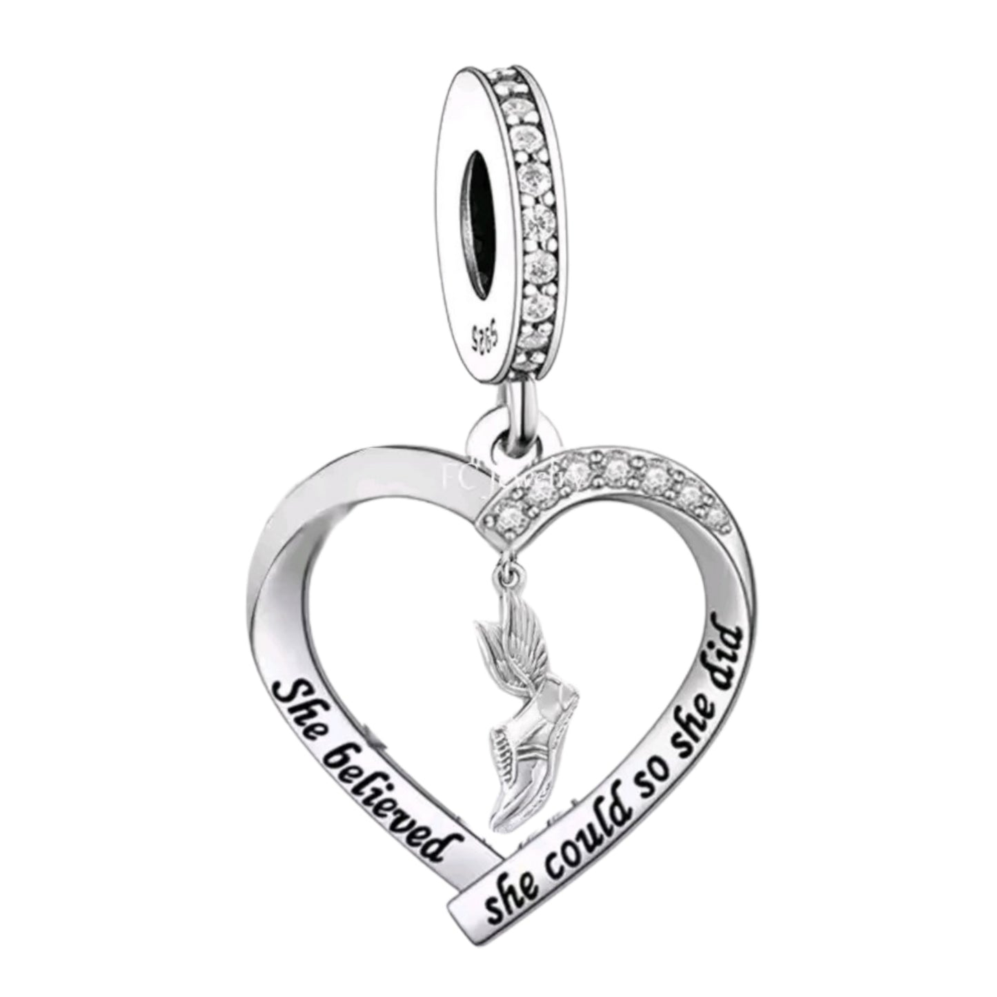 Running shoe with wings 'She believed she could' Charm