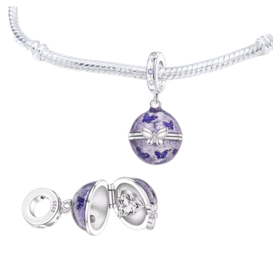 Opening Butterfly with Sparkling Heart Gem Charm