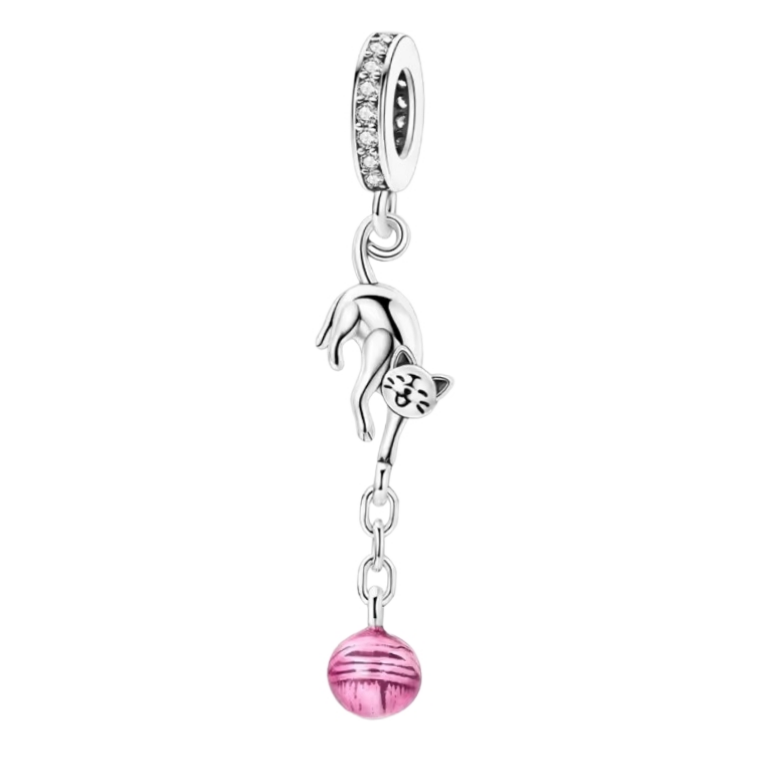 Cat with Pink Hanging Ball Charm
