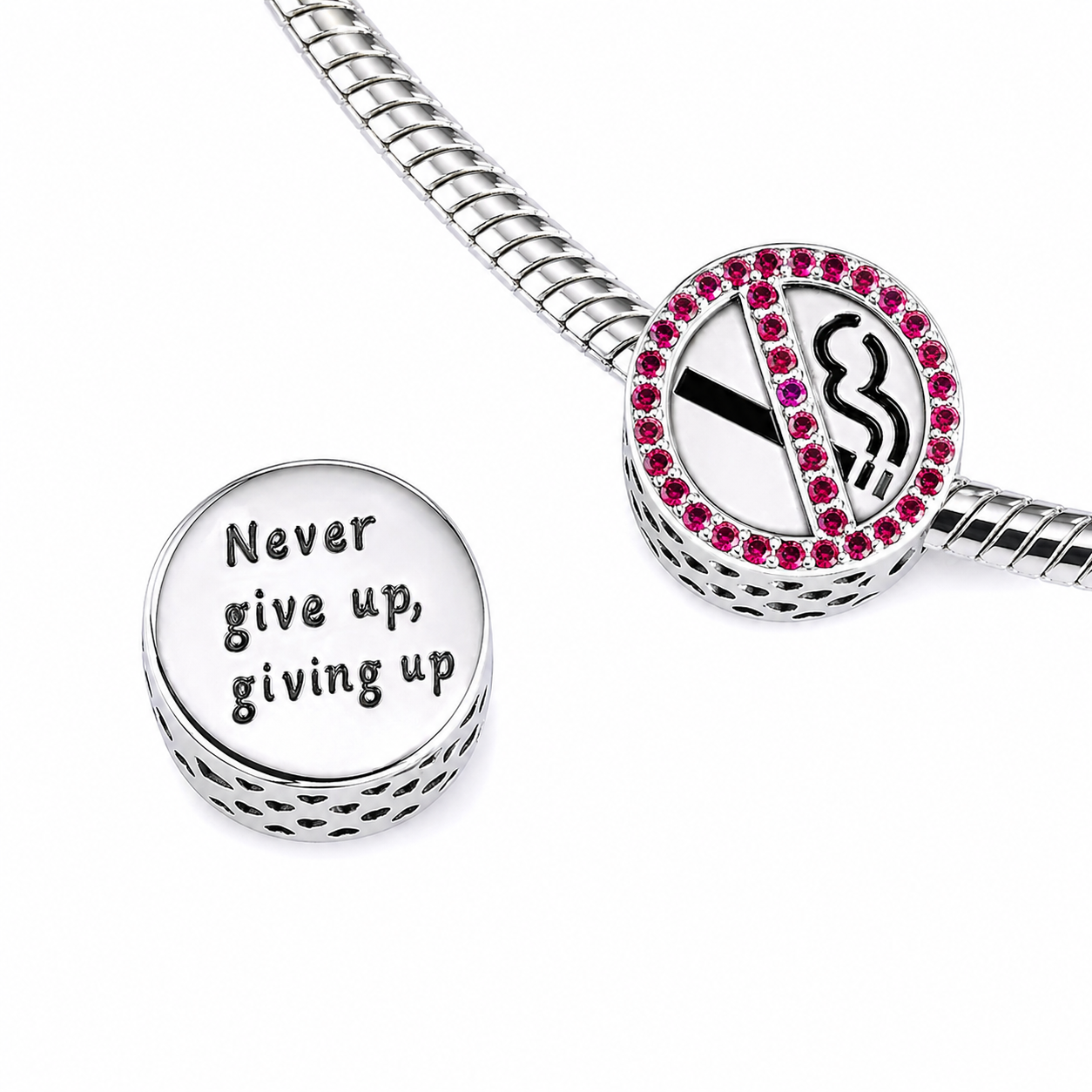 Quit Smoking 'Never give up, giving up' Motivational Milestone Bead Charm