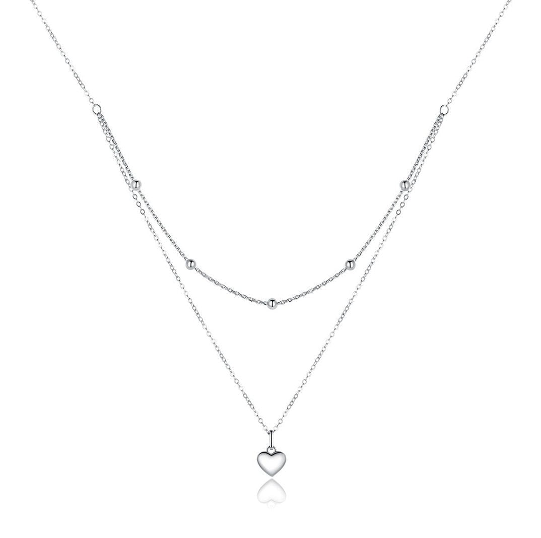 Double Chain Puffed Heart Necklace - Sparks Charms