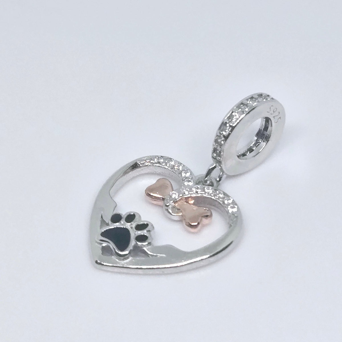 Heart Hands Holding Paw & Bone Memorial Charm - Sparks Charms