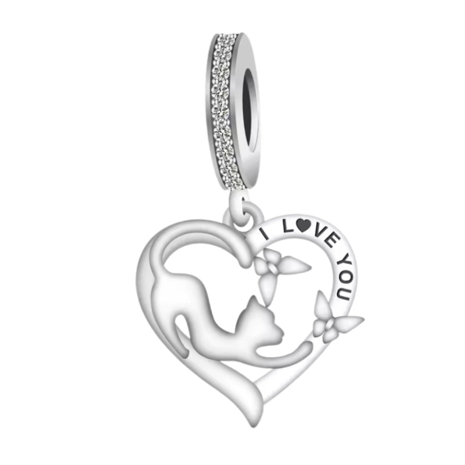 'I love you' Stretching Cat Charm - Sparks Charms