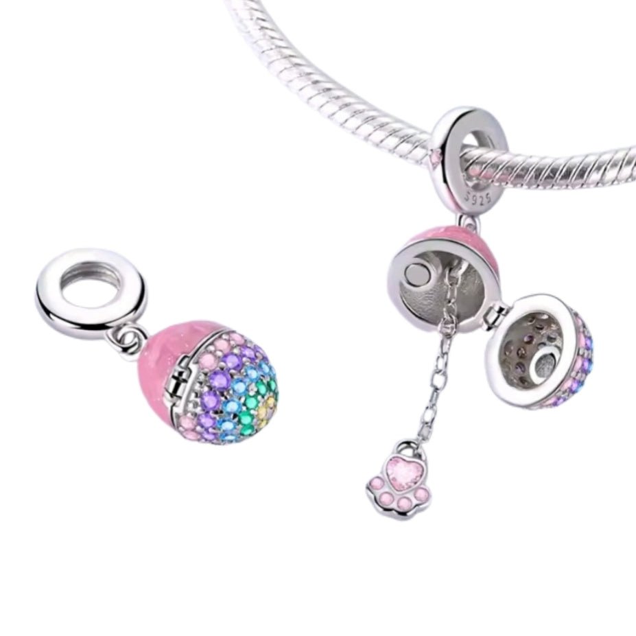 Opening Pink Faberge Egg with Paw Inside Charm - Sparks Charms