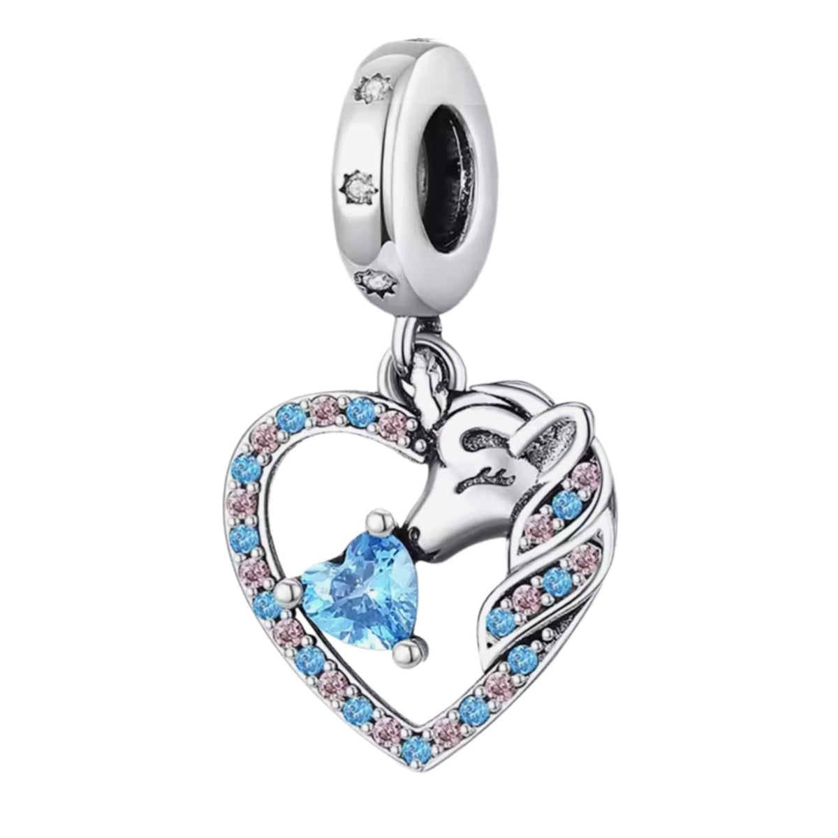 Pegasus & Moon Lucky & Sparkling Blue Heart Unicorn Charm - Sparks Charms