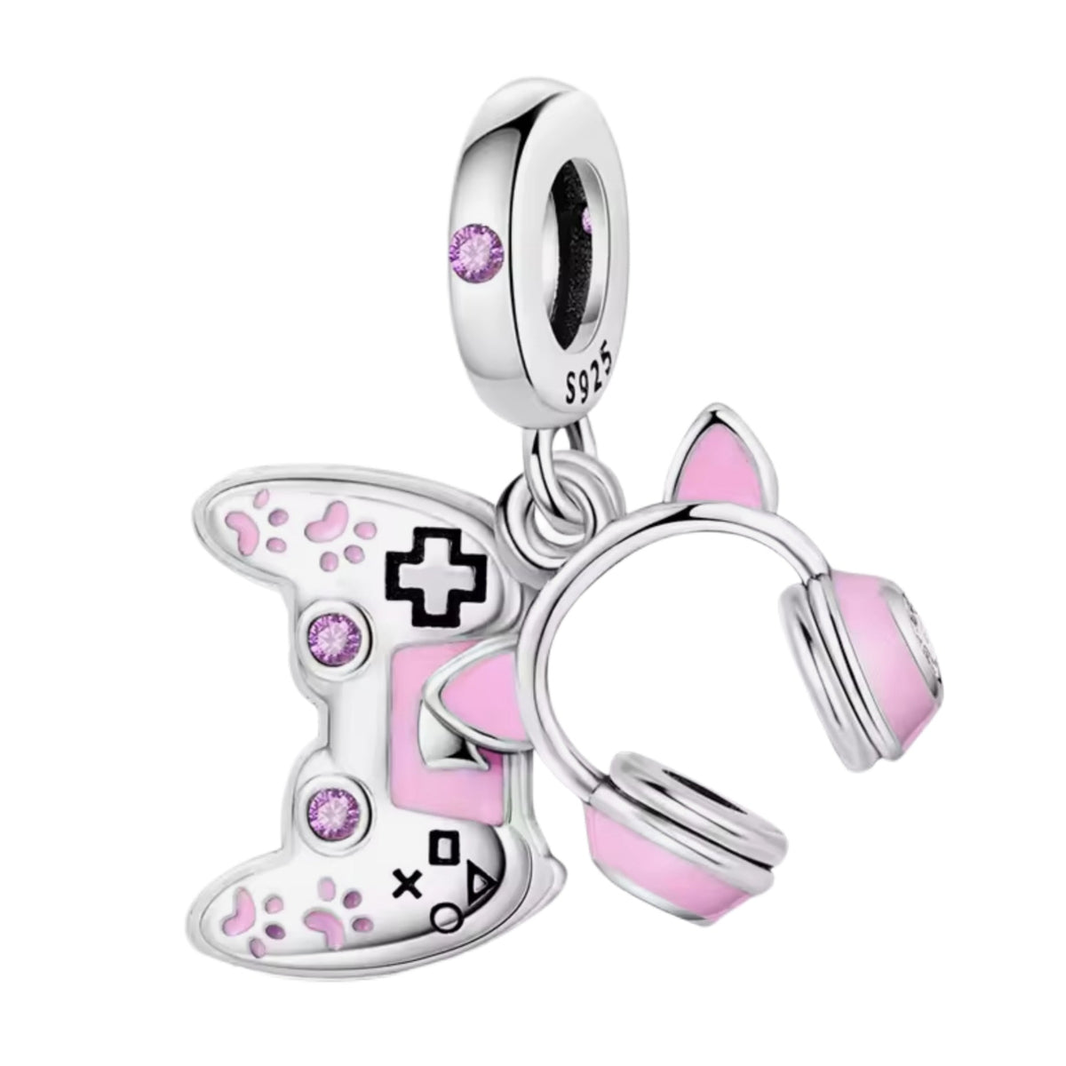 Pink Gamer Girl Kitten Headphones Charm - Sparks Charms