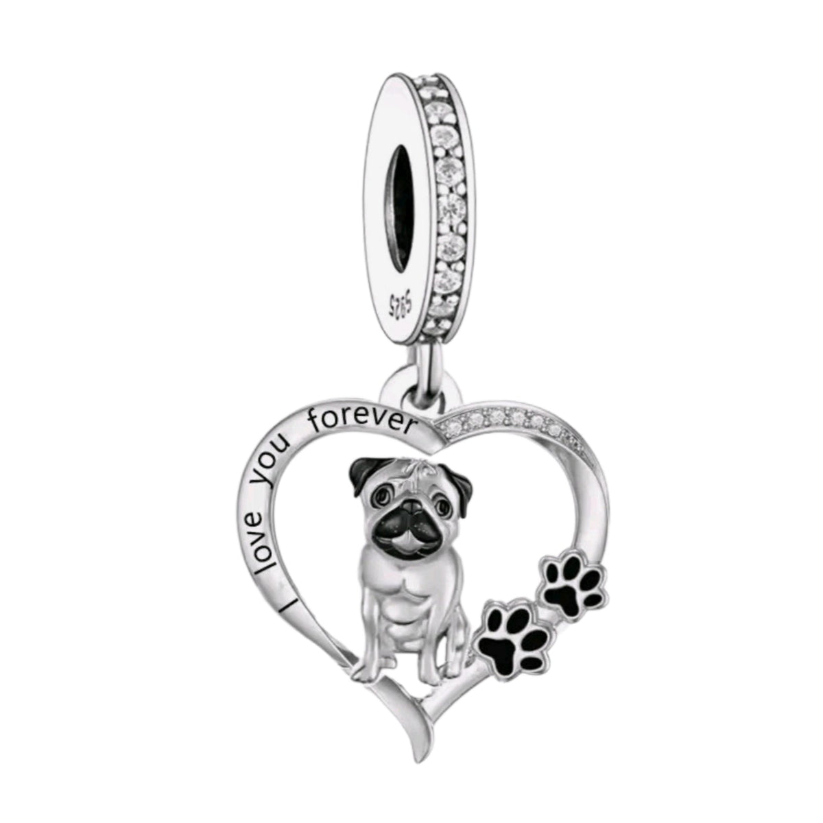 Pug 'I love you forever' Paw Prints Charm - Sparks Charms