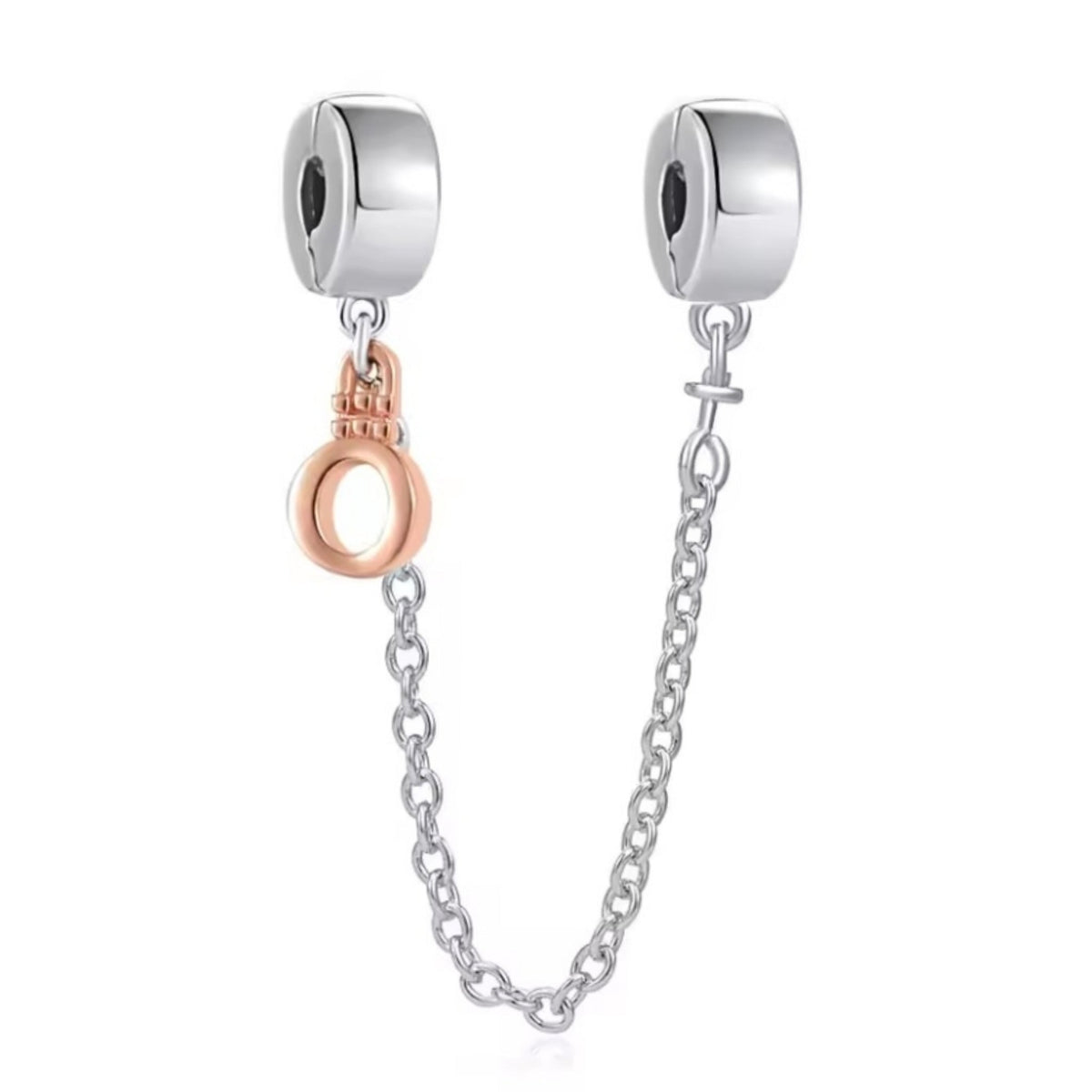 Rose Detail Clip-on Safety Chain for Charm Bracelet inc Rubber Stoppers - Sparks Charms