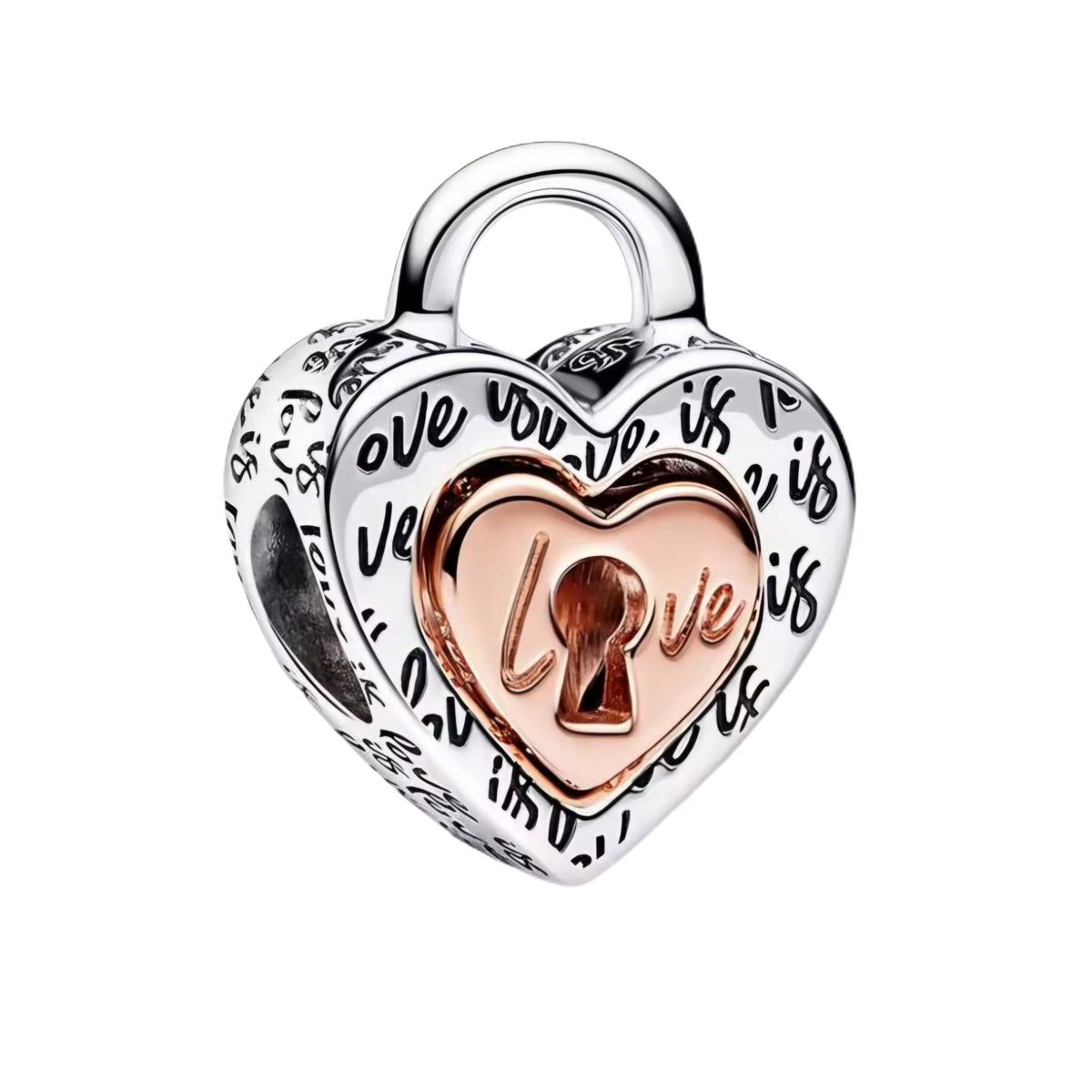 Rose & Silver Double Bead Heart Locket Charm - Sparks Charms