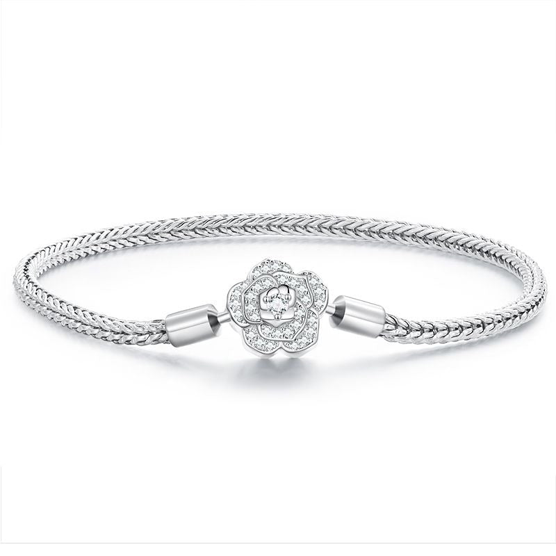 Solid Silver Sparkling Rose Charm Bracelet - Sparks Charms