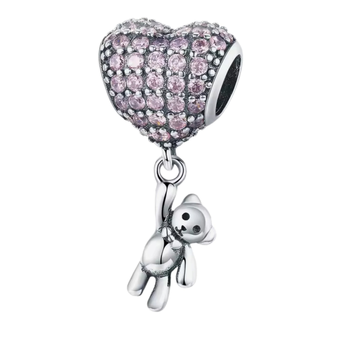 Sparkling Pink Heart Balloon and Dangling Bear Charm - Sparks Charms