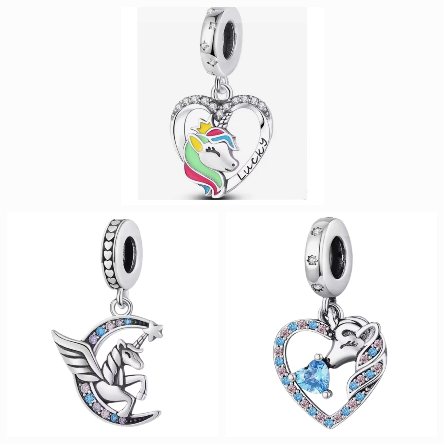 Pegasus & Moon Lucky & Sparkling Blue Heart Unicorn Charm