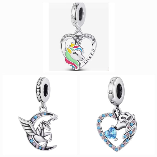 Pegasus & Moon Lucky & Sparkling Blue Heart Unicorn Charm