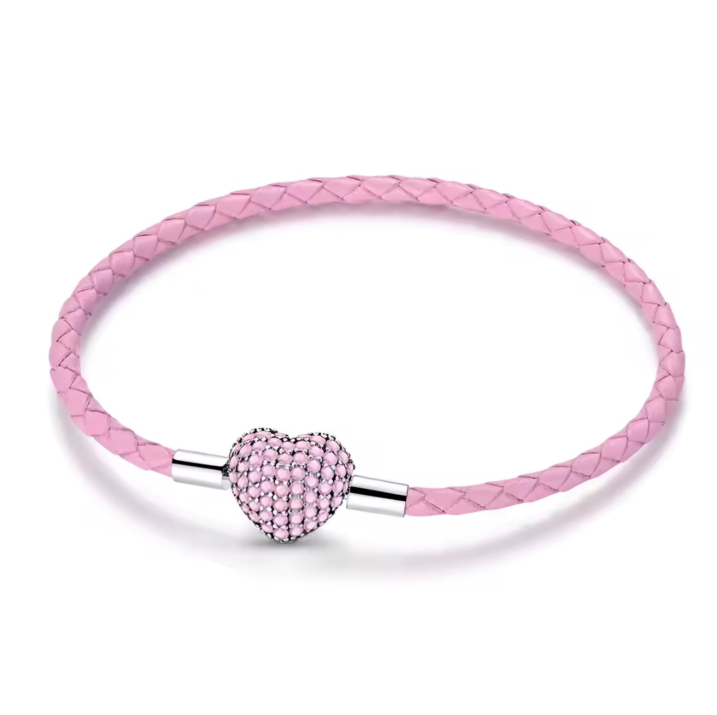 Clear or Pink Sparkling Puffed Heart Charm Bracelet