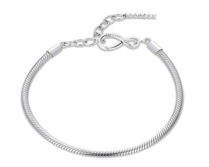 Solid 925 Silver Infinity 'Forever Love' Loop Charm Bracelet