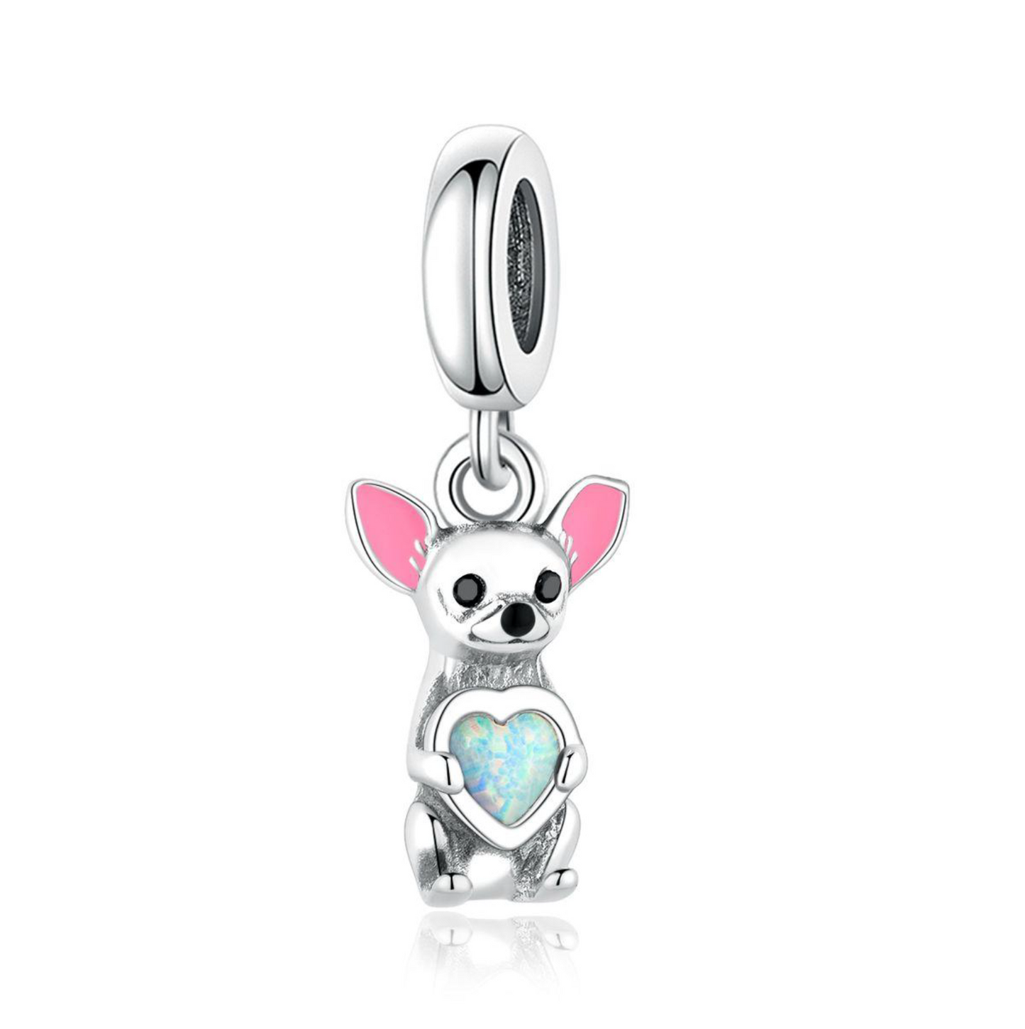 Chihuahua Holding Opal Heart Charm