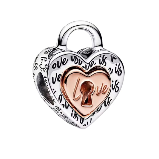 Rose & Silver Double Bead Heart Locket Charm