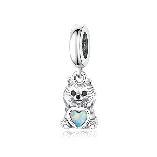 Pomeranian Holding Opal Heart Charm
