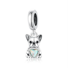 French Bulldog Frenchie Holding Opal Heart Charm