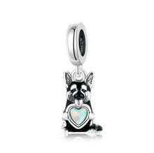 German Shepard Holding Opal Heart Charm