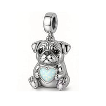 Pug Holding Opal Heart Charm