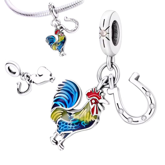 Lucky Cock & Horseshoe Charm