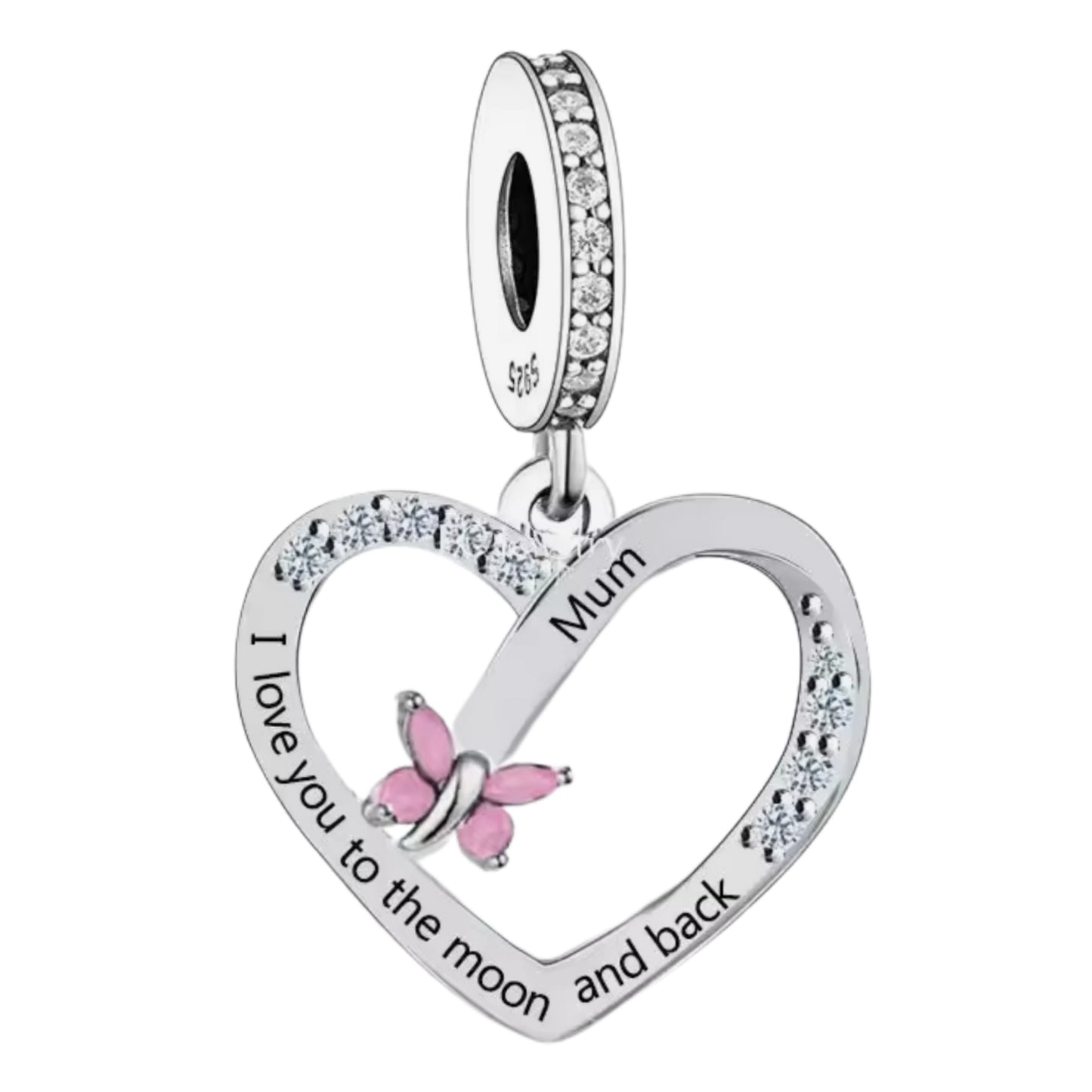 'I love you to the moon and back' Butterfly Female Relation Charm