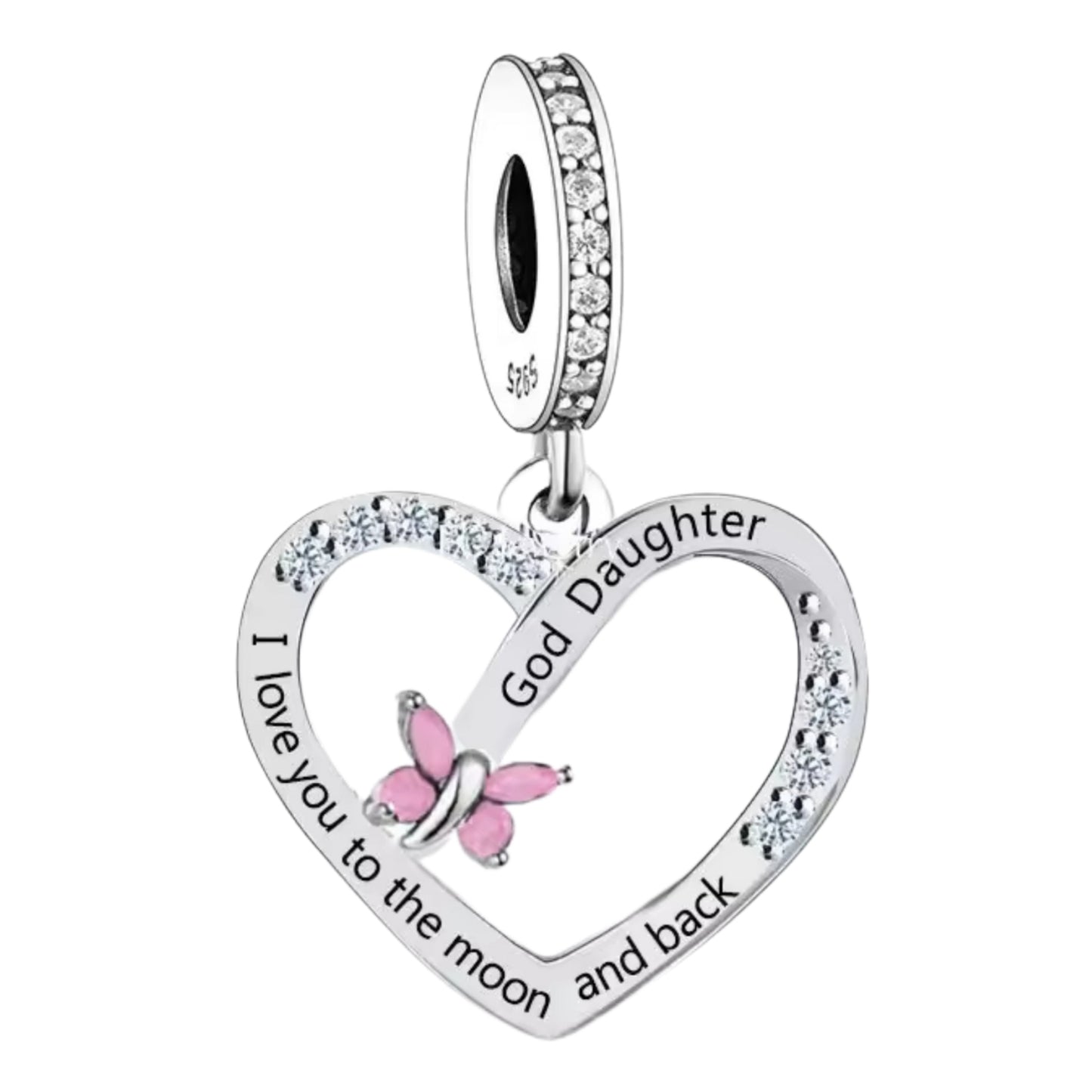 'I love you to the moon and back' Butterfly Female Relation Charm
