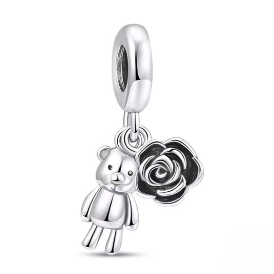 Teddy & Black Rose Charm