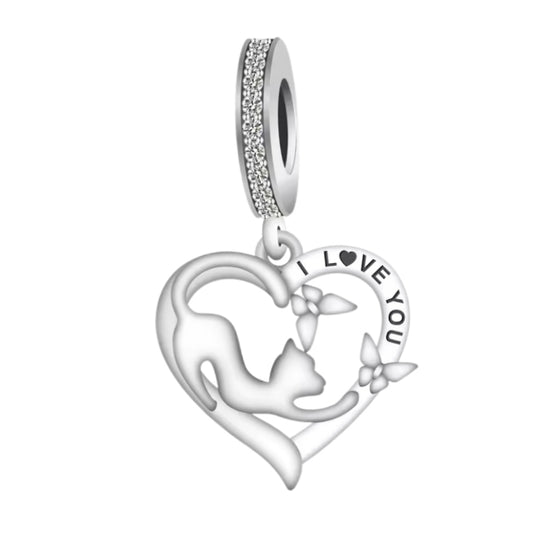 'I love you' Stretching Cat Charm