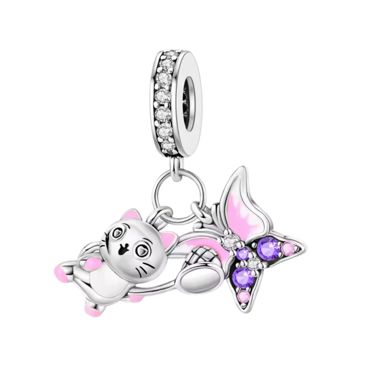 Cat Catching Butterfly Charm