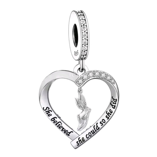 Running shoe with wings 'She believed she could' Charm