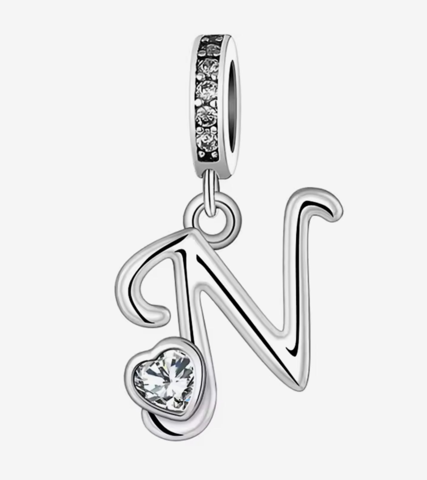 Sparkling Heart A - Z Letter Charm