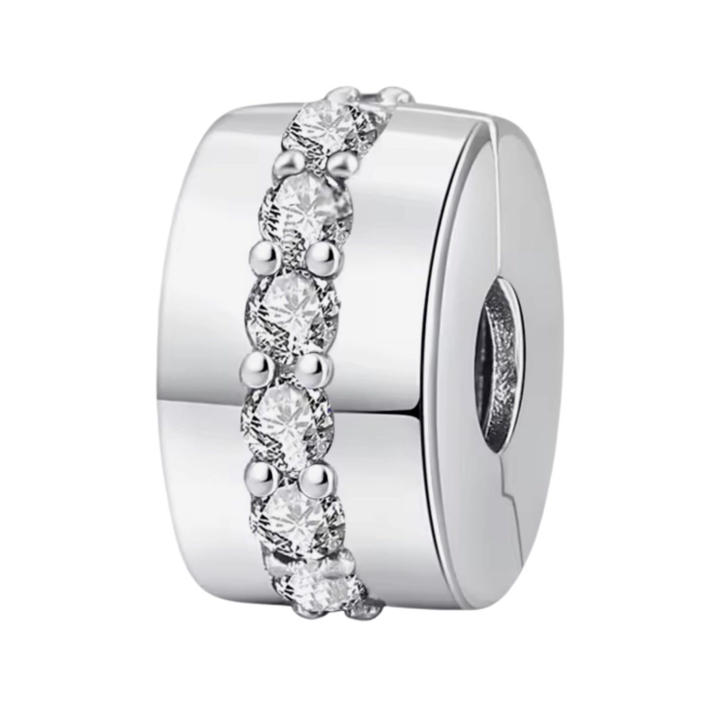 Pave Heart Round & Band Clip on Spacer Charm