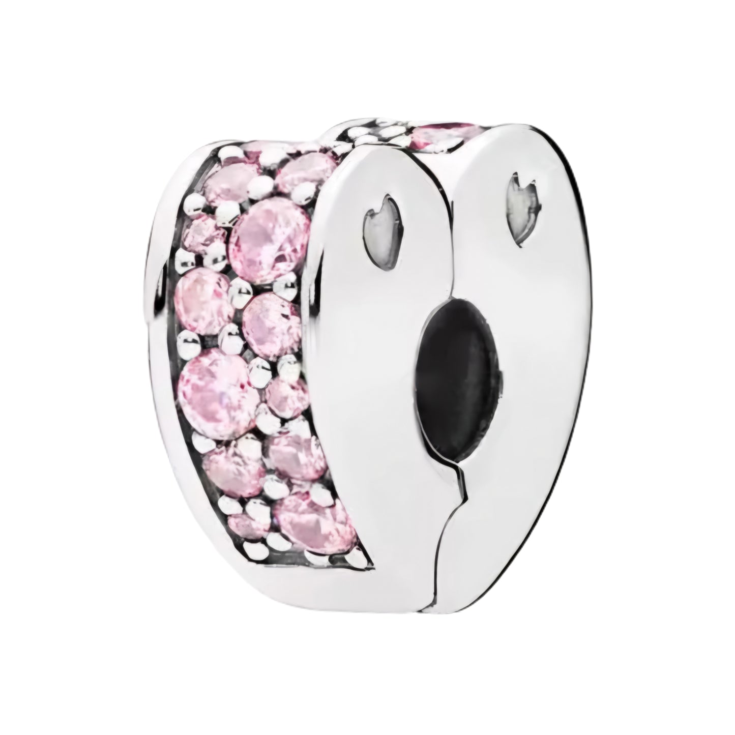 Pave Heart Round & Band Clip on Spacer Charm