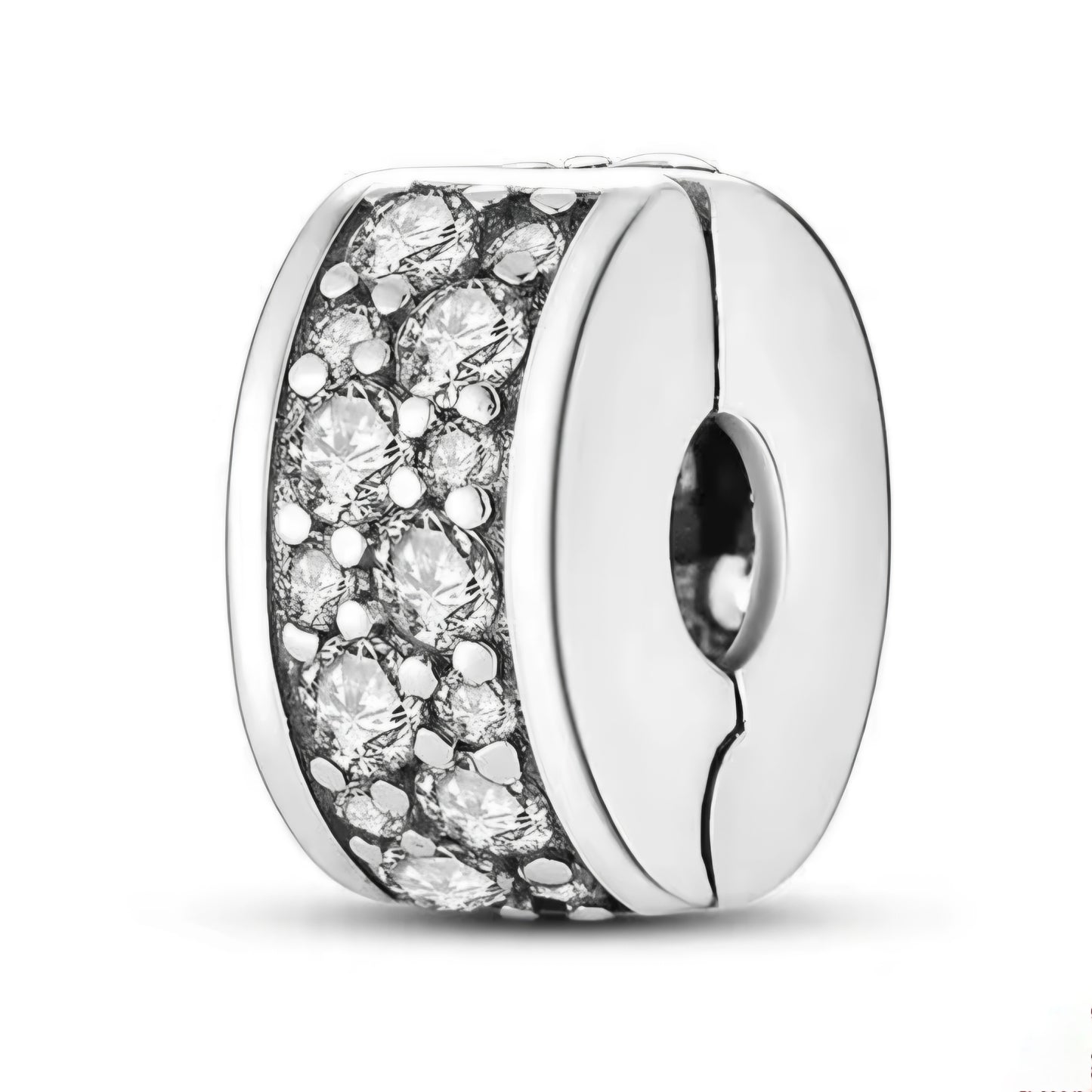 Pave Heart Round & Band Clip on Spacer Charm