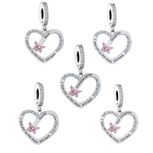 'I love you to the moon and back' Butterfly Female Relation Charm