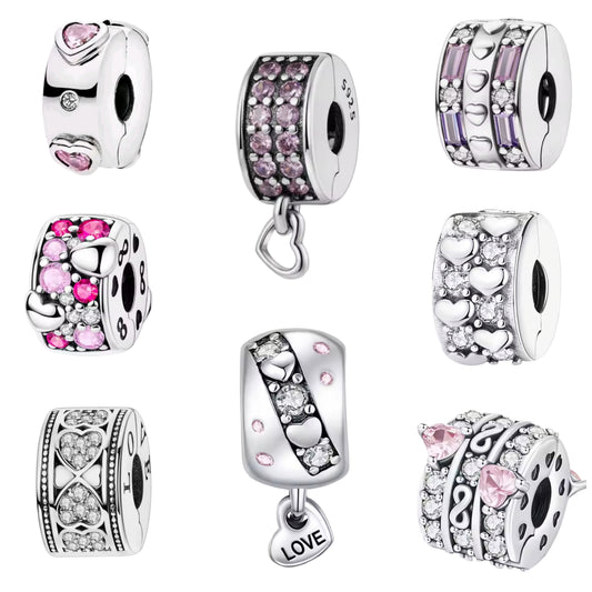 Sparkling Band & Dangling 'LOVE' Heart Clip on Spacer Charm