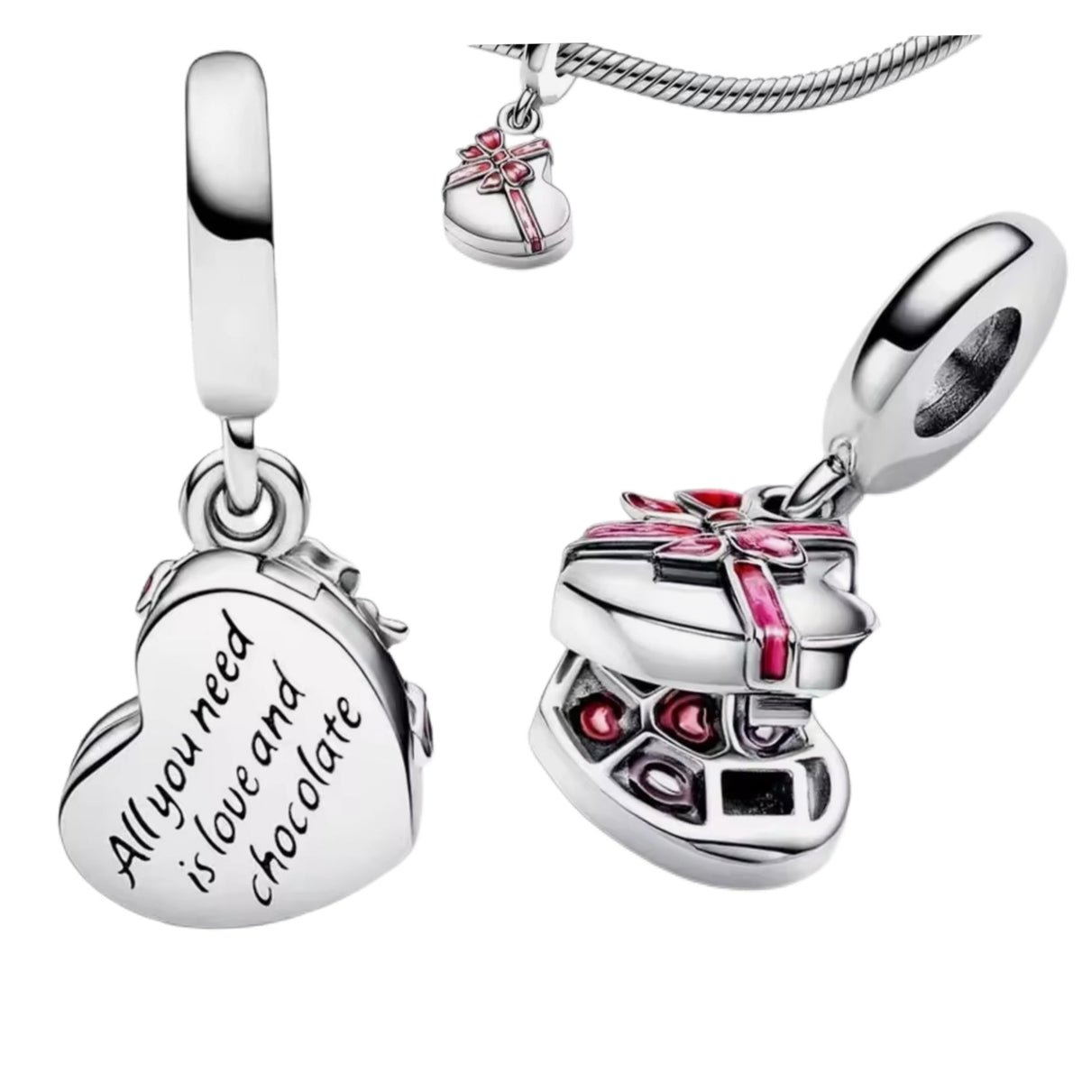'All you need is love & chocolate' Opening Heart Charm - Sparks Charms