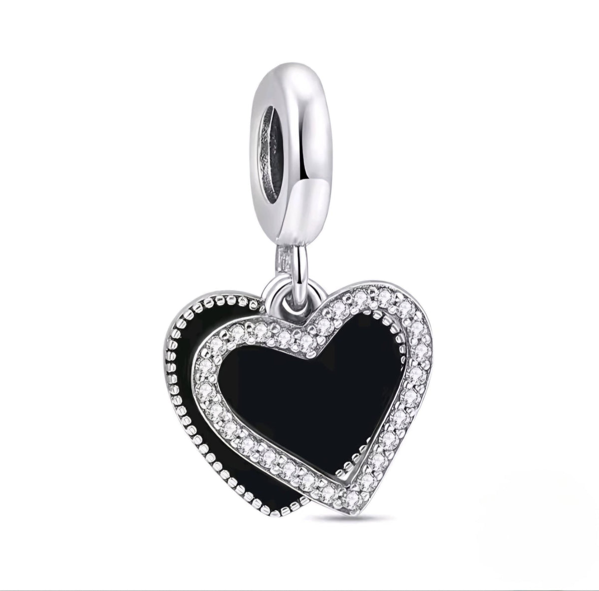 Black Sparkling Double Heart Charm - Sparks Charms