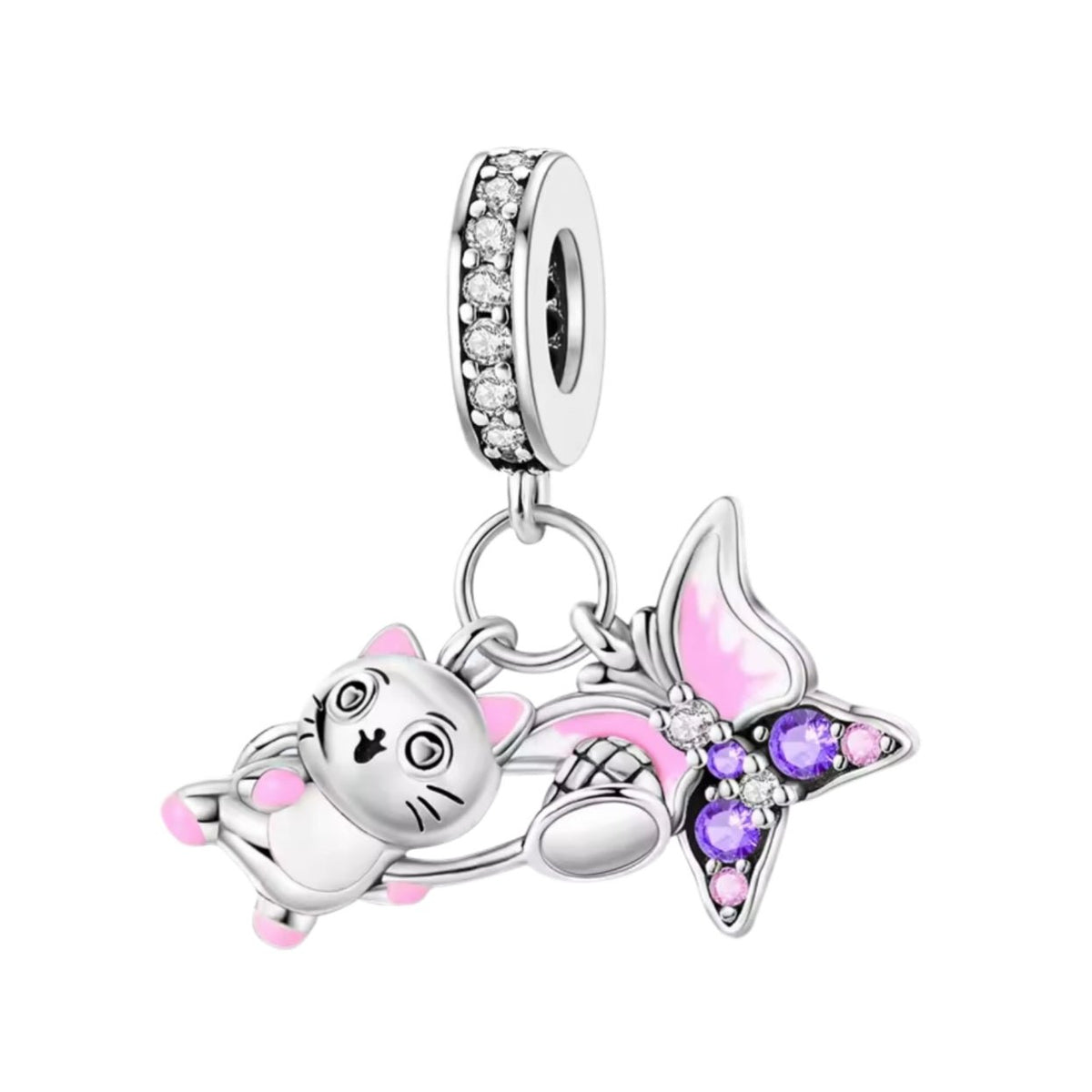 Cat Catching Butterfly Charm - Sparks Charms