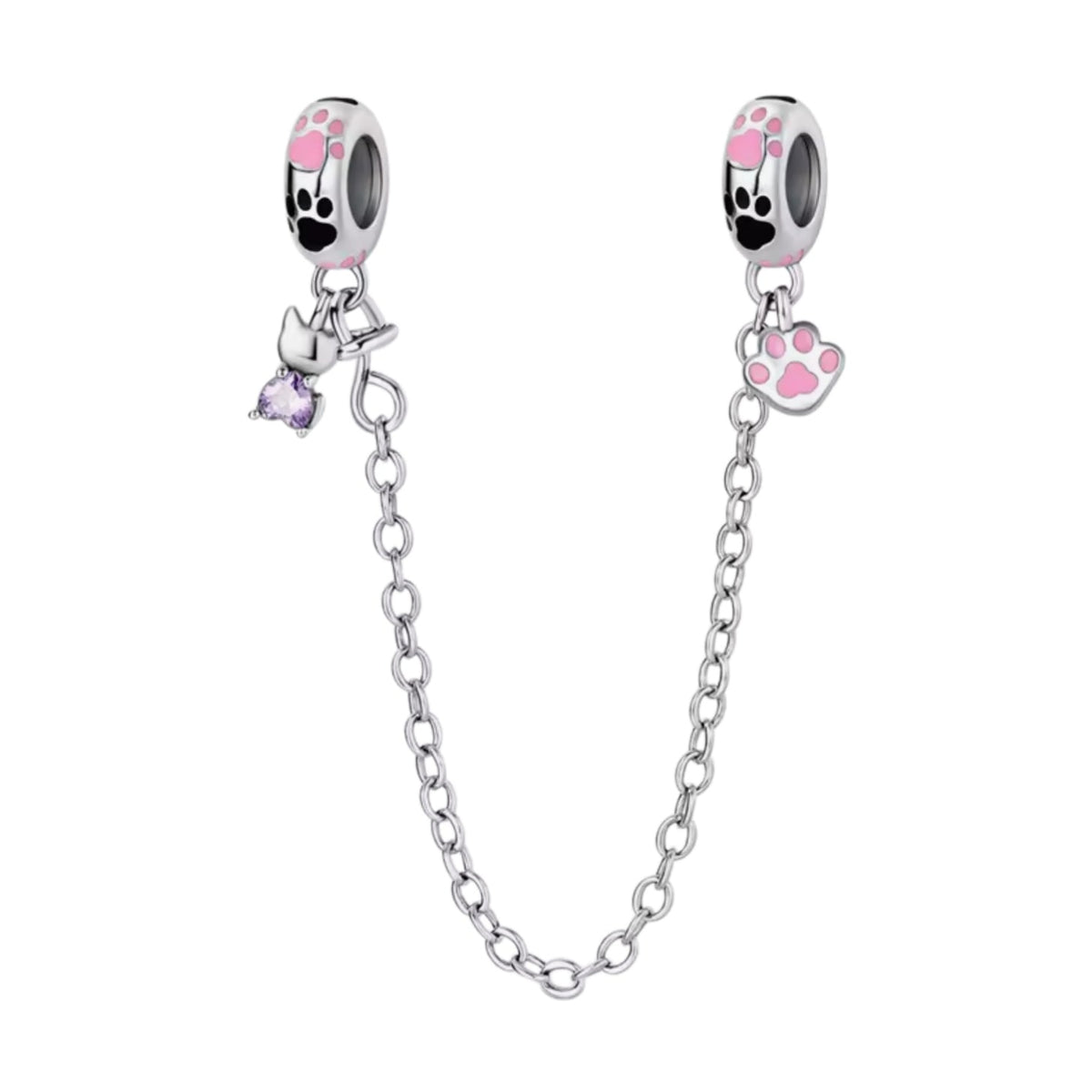 Cat & Paw Print Slide on Safety Chain - Sparks Charms