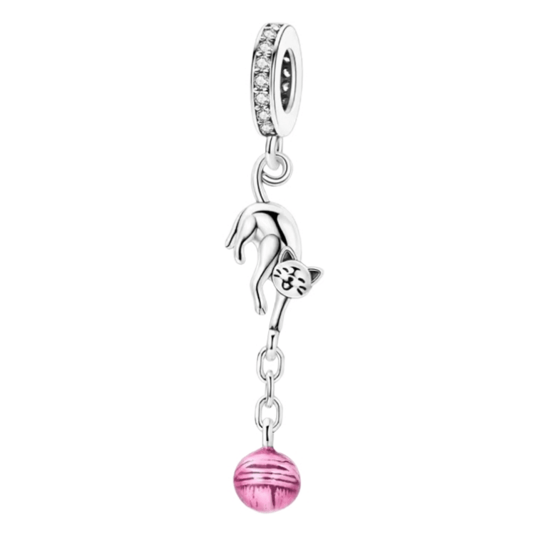 Cat with Pink Hanging Ball Charm - Sparks Charms