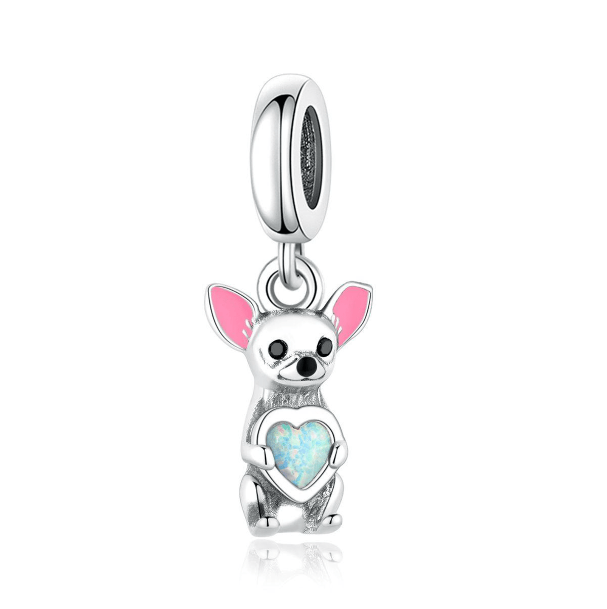 Chihuahua Holding Opal Heart Charm - Sparks Charms