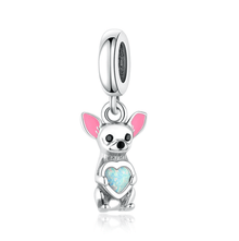 Chihuahua Holding Opal Heart Charm - Sparks Charms