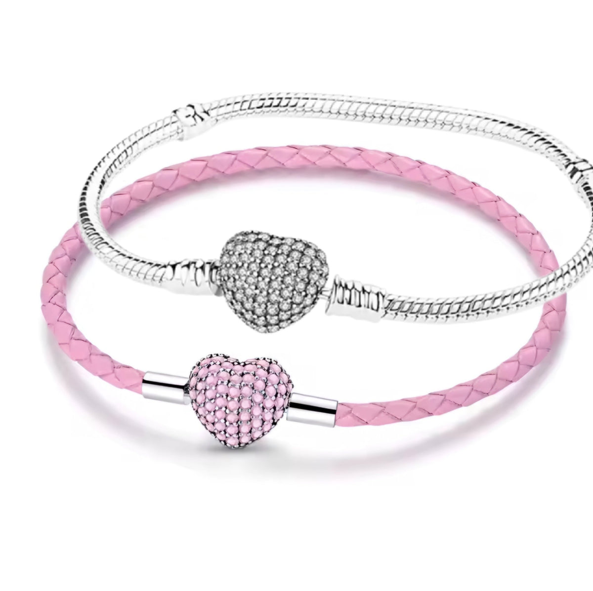 Clear or Pink Sparkling Puffed Heart Charm Bracelet - Sparks Charms