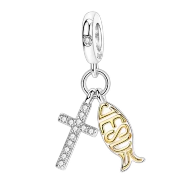 Cross & Ichthys Jesus Fish Charm - Sparks Charms