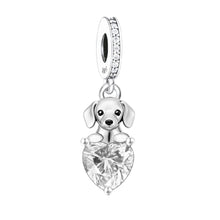 Dachshund Sausage Dog Holding Sparkling Heart Charm - Sparks Charms