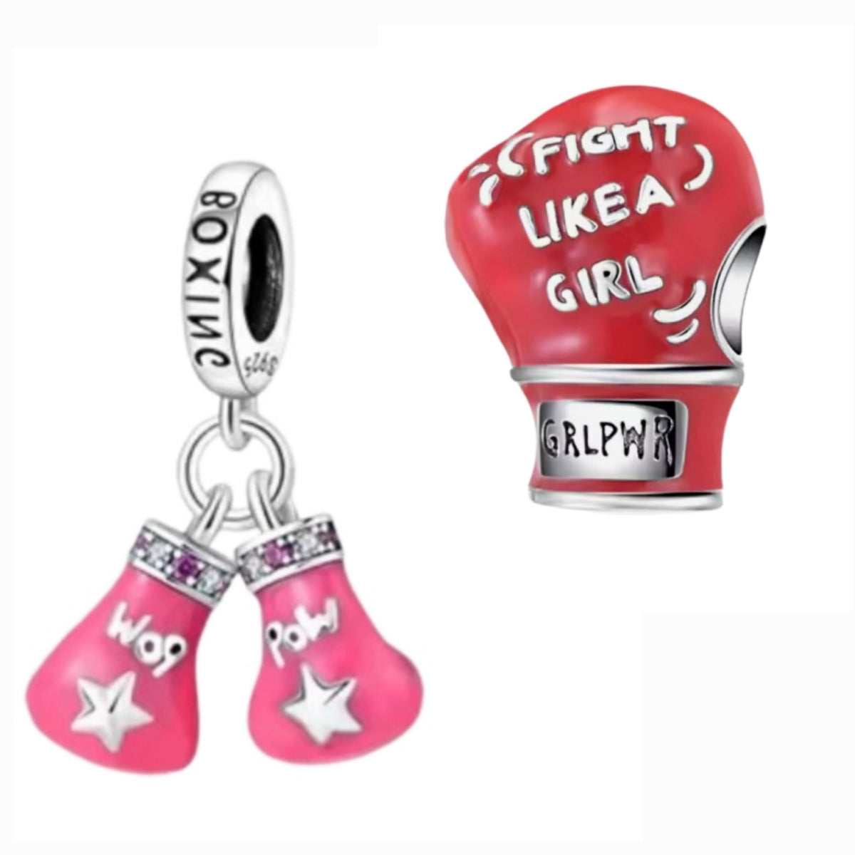 'Fight like a girl' & 'POW' Boxing Gloves Charm - Sparks Charms