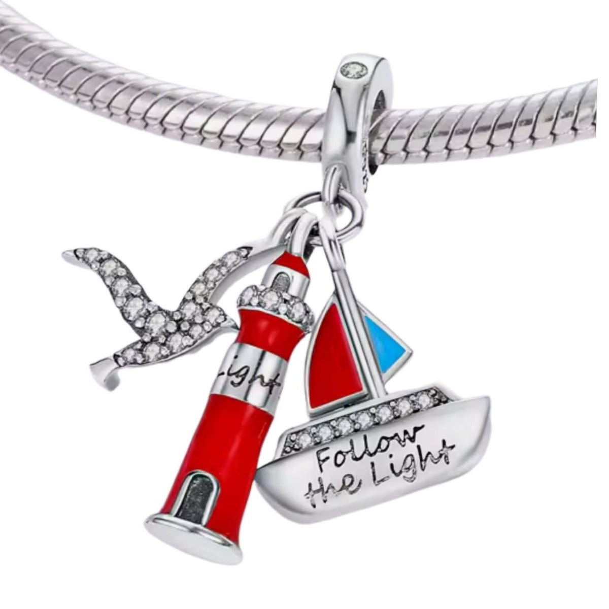 'Follow the light' Lighthouse Boat & Seagull Charm - Sparks Charms